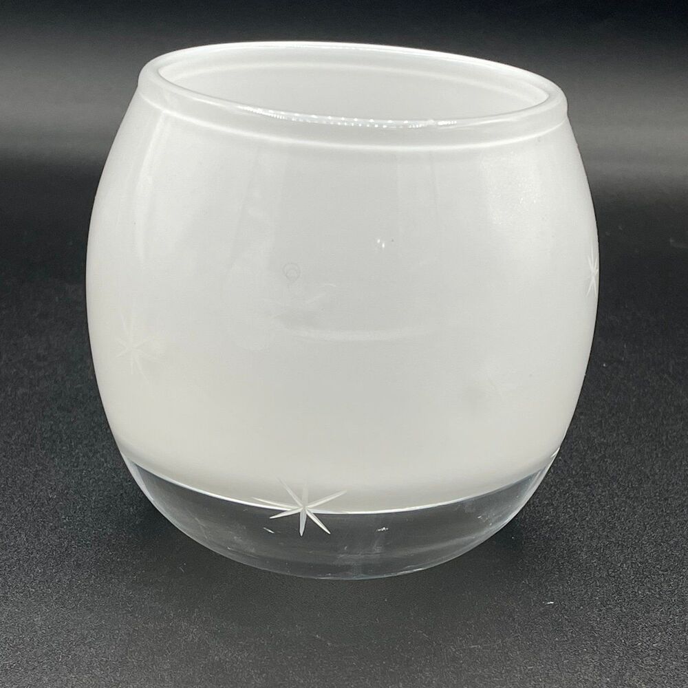 Crate & Barrel White Starburst Etched Glass Votive Candle Holder Poland MCM